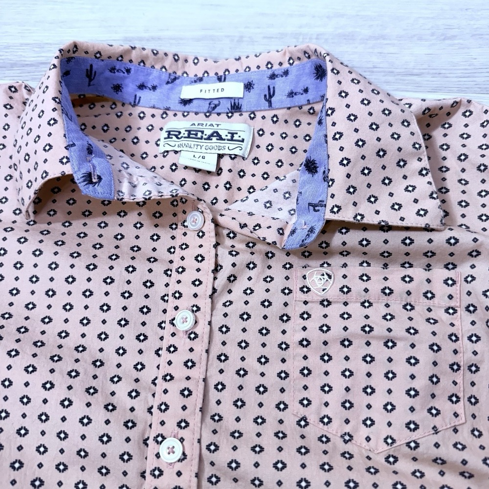Ariat REAL Women's Fitted Geometric Button-Up Shirt Yellow Long Sleeve Size L - Picture 2 of 4